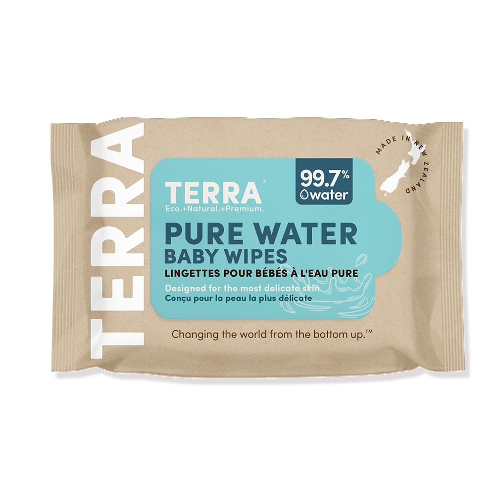Terra Bamboo Water Baby Wipes: 99.7% Pure New Zealand Water, 100% Biodegradable Bamboo Fiber, 0% Plastic, Unscented Baby Wipes for Sensitive Skin, 12 Packs of 70 Wipes