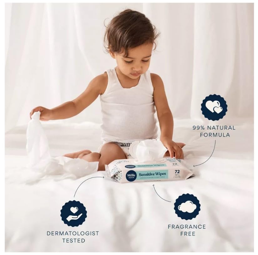 Millie Moon Sensitive Baby Wipes ~ (648 Count) ~ (9 Packs Of 72 Wipes) ~ (1Box)