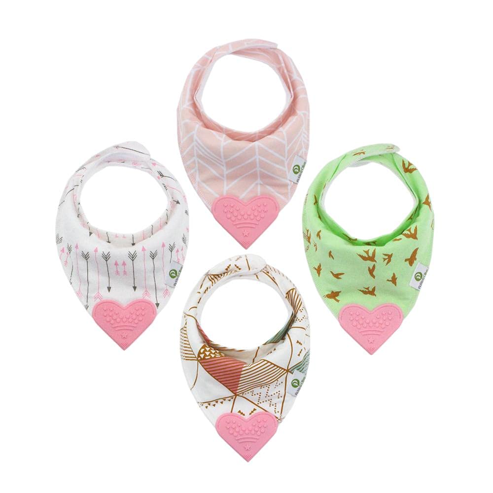 Pickle & Olive Baby Bandana Teething Bibs with Attached Silicone Teether - Set Of 4 -Solid Blues