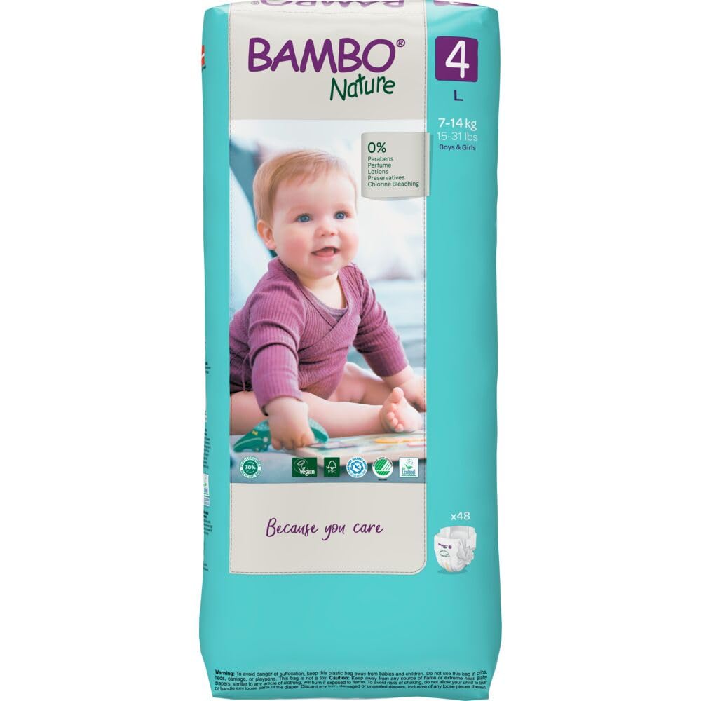 Bambo Nature Hypoallergenic Baby Diapers, Eco-Labeled Diapers, Enhanced Leakage Protection, Totally Chlorine-Free, Skin Friendly, and Super Absorbent - Size 2 (30 Count)