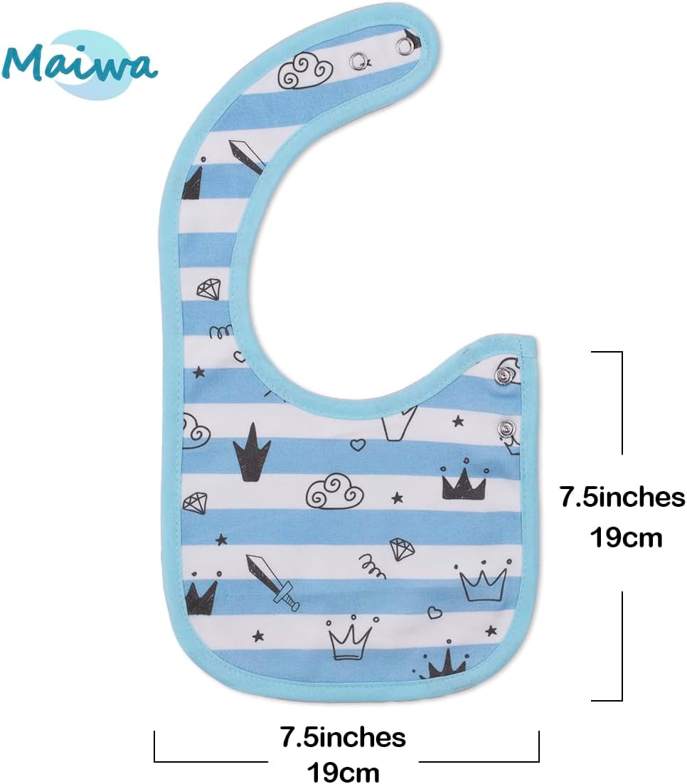 Maiwa 6 Pack Waterproof Cotton Baby Bibs for Girls Boys for Drooling Eating with Snaps