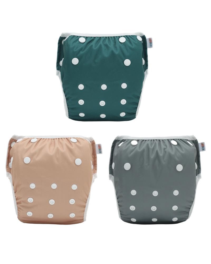 ALVABABY 3pcs Swim Diapers Baby & Toddler Snap One Size Reusable Adjustable Baby Boy Large Fish&sea-Plant 3ZSWY02
