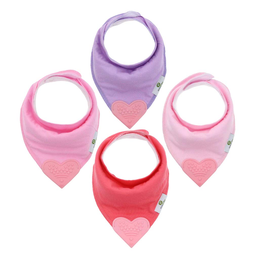 Pickle & Olive Baby Bandana Teething Bibs with Attached Silicone Teether - Set Of 4 -Solid Blues
