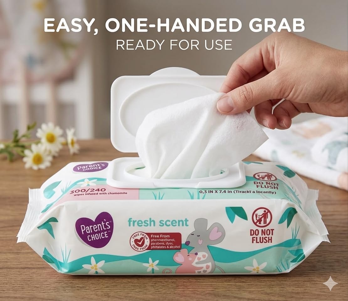 Parent’s Choice Fresh Scent Baby Wipes, 300 Count, Pink Green White Packaging