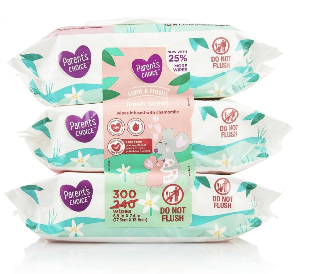 Parent’s Choice Fresh Scent Baby Wipes, 300 Count, Pink Green White Packaging
