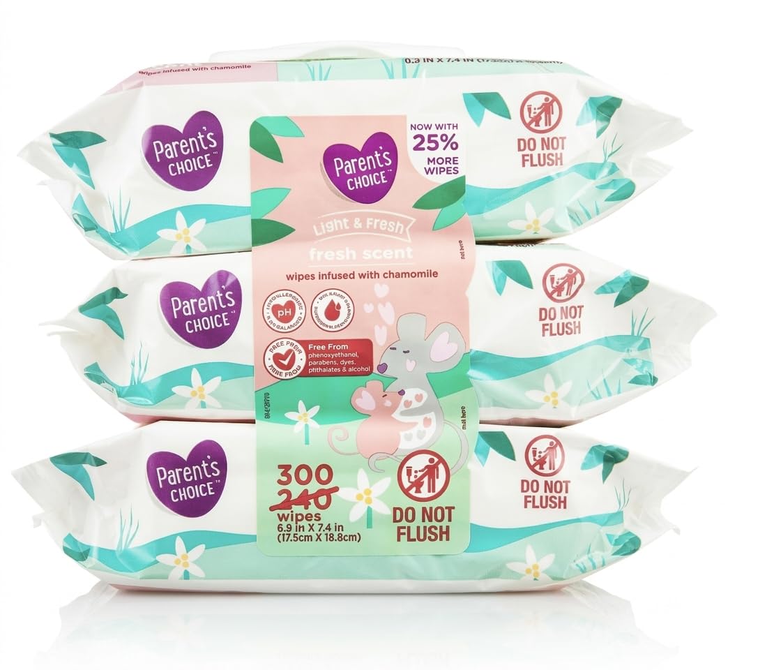 Parent’s Choice Fresh Scent Baby Wipes, 300 Count, Pink Green White Packaging