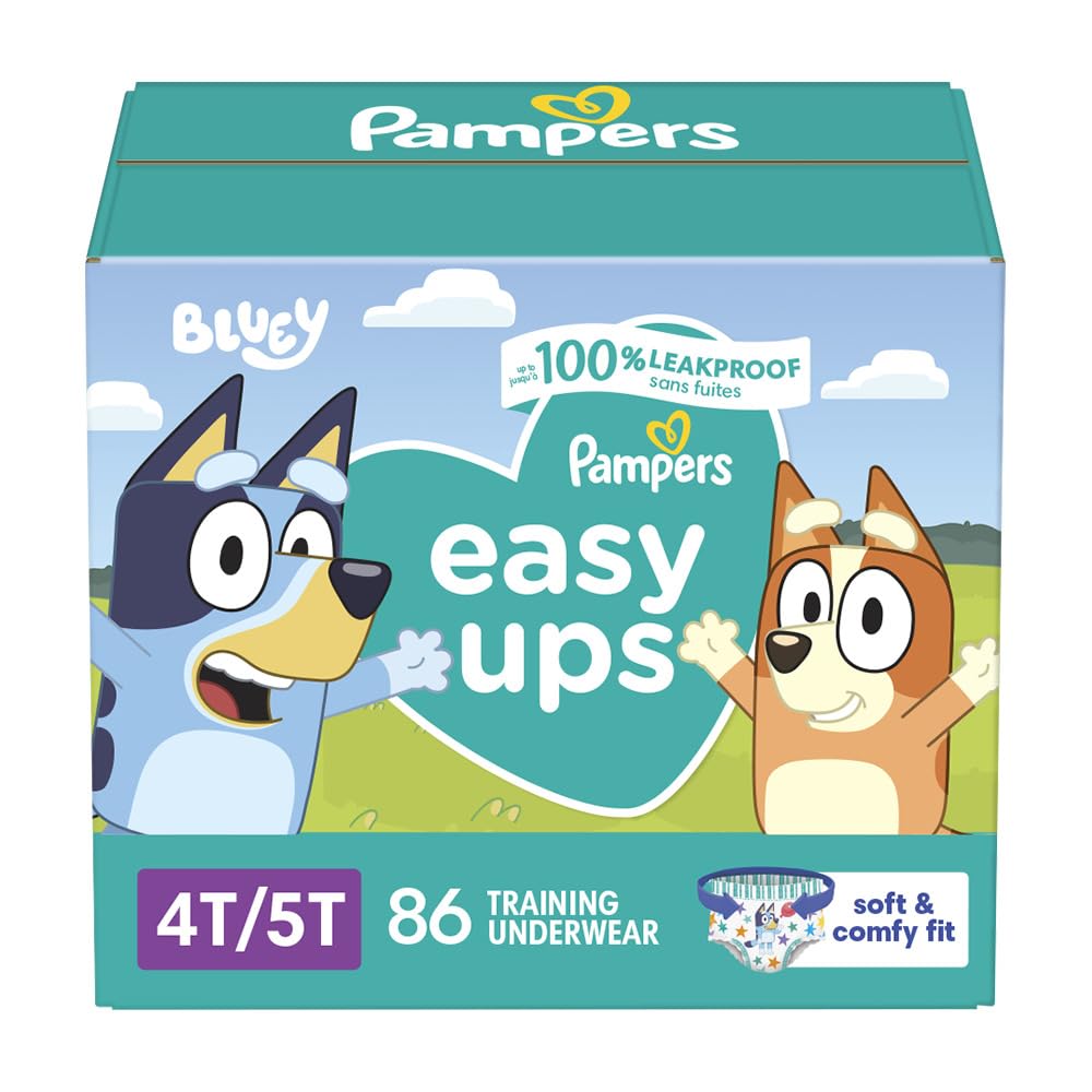 Pampers Easy Ups Girls & Boys Potty Training Pants, Size 4 (2T3T), 140 Count, Bluey Absorbent Training Underwear, Up to 100% Leakproof Day and Night, Hypoallergenic