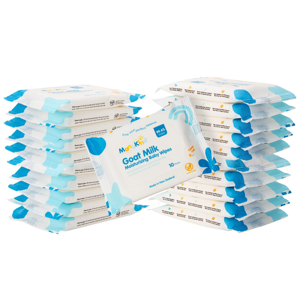 ManuKind Goat Milk Infused Baby Wipes, Ultra Gentle, 100% Bamboo Fiber, Soft Comfort for Sensitive Skin, Dermatologist Tested, Made in New Zealand, 70 x 6 Bags