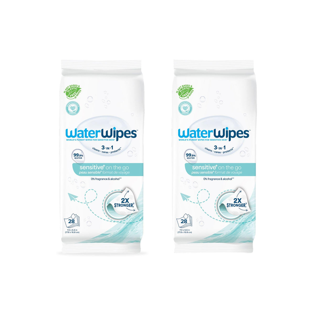 WaterWipes Sensitive+ On The Go Wipes, 3-In-1 Cleans, Cares, Protects, 99.9% Water, Unscented & Hypoallergenic Wet Wipes, 224 Count (8 Packs)