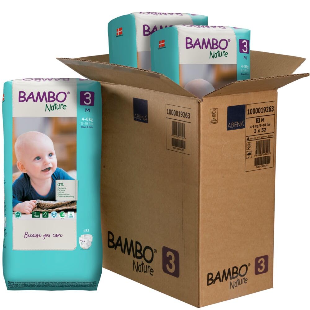 Bambo Nature Hypoallergenic Baby Diapers, Eco-Labeled Diapers, Enhanced Leakage Protection, Totally Chlorine-Free, Skin Friendly, and Super Absorbent - Size 2 (30 Count)