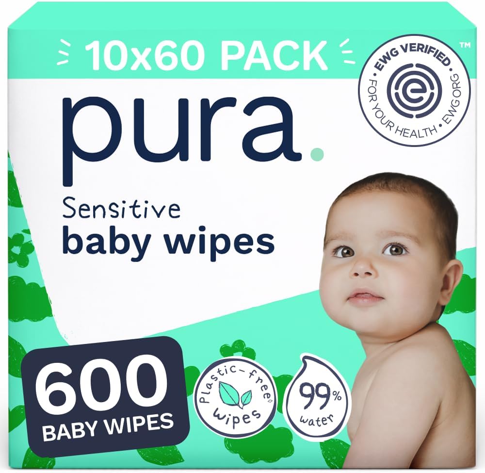 Pura Baby Wipes Unscented 600 Count Sensitive Skin with Aloe Vera