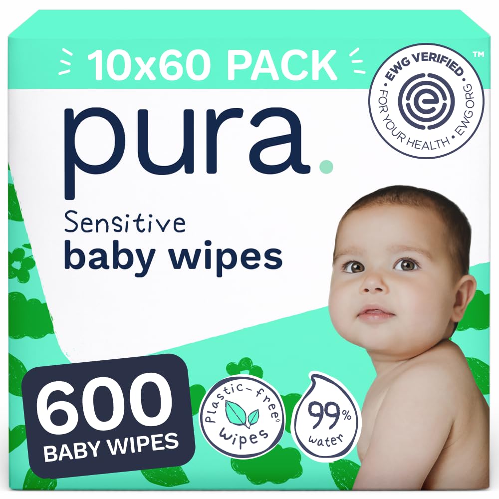 Pura Baby Wipes Unscented 600 Count Sensitive Skin with Aloe Vera