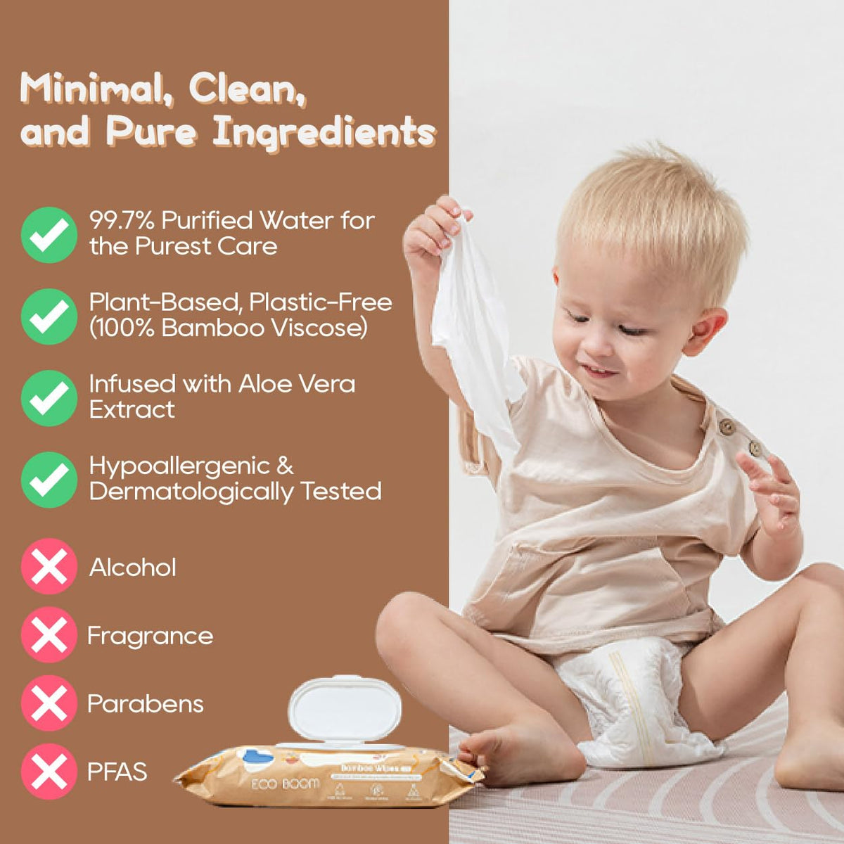 ECO BOOM Bamboo Viscose Wipes | Non-Toxic & Biodegradable Baby Wipes | Unscented, Hypoallergenic, Vegan for Sensitive Skin, 240 Count