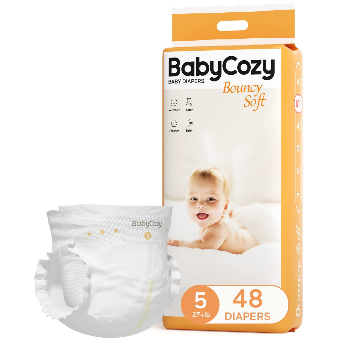 Newborn Baby Diapers Size 2(12-18lb) 74 Count Babycozy Bouncy Soft Diapers Hypoallergenic, Dry Disposable Diapers with Softer Touch 0.8D Diaper &10 Micron Velvet Fiber to Protect Sensitive Infant Skin