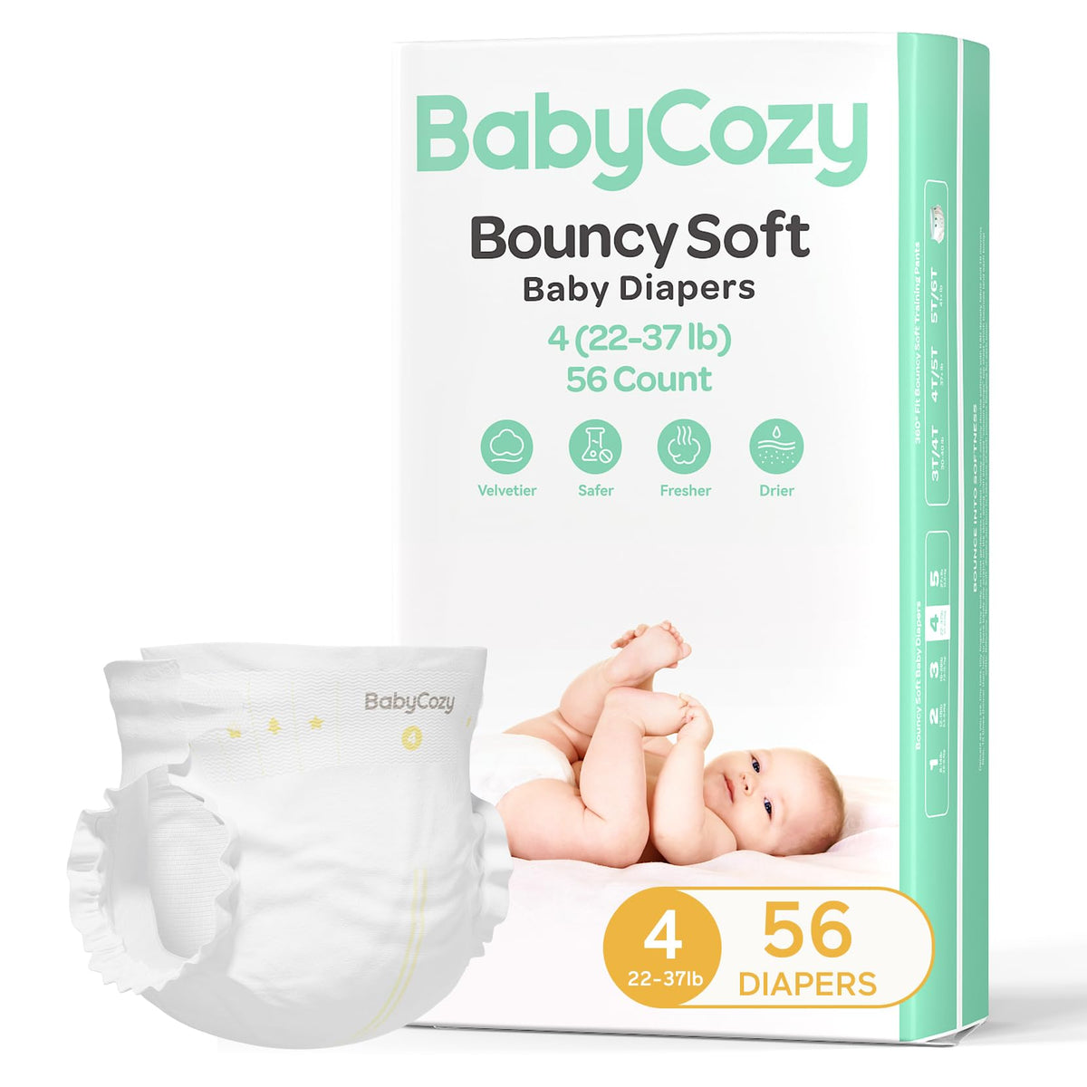 Newborn Baby Diapers Size 2(12-18lb) 74 Count Babycozy Bouncy Soft Diapers Hypoallergenic, Dry Disposable Diapers with Softer Touch 0.8D Diaper &10 Micron Velvet Fiber to Protect Sensitive Infant Skin