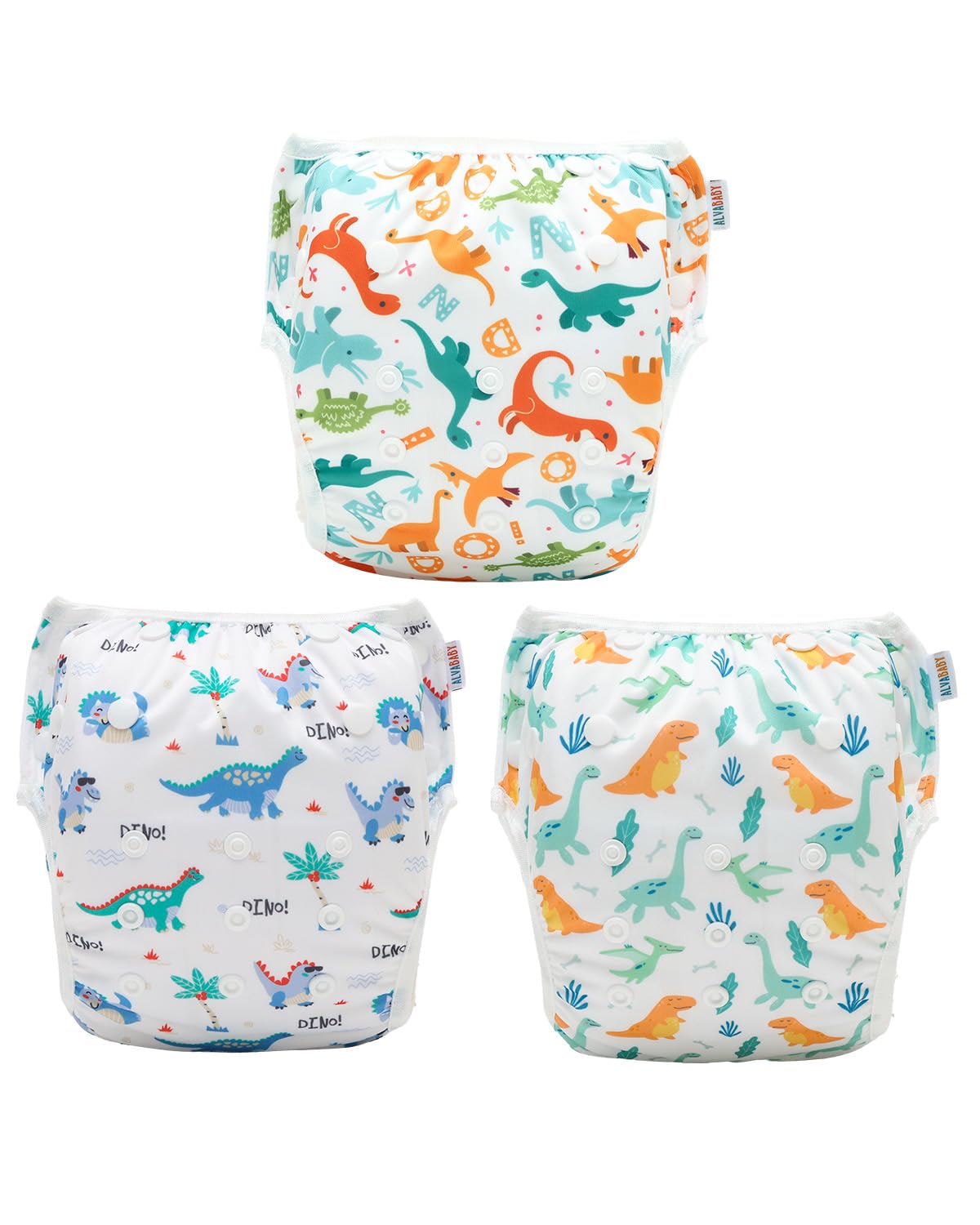 ALVABABY 3pcs Swim Diapers Baby & Toddler Snap One Size Reusable Adjustable Baby Boy Large Fish&sea-Plant 3ZSWY02