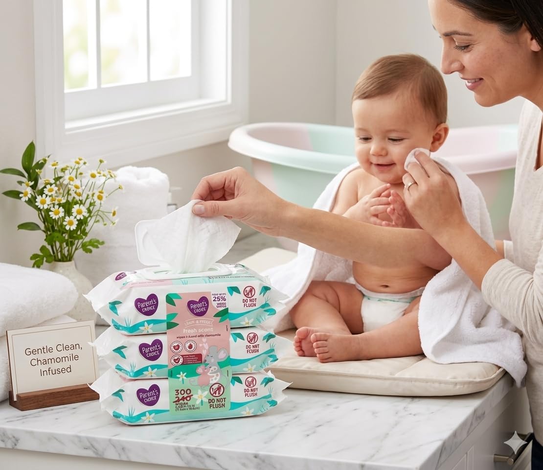 Parent’s Choice Fresh Scent Baby Wipes, 300 Count, Pink Green White Packaging
