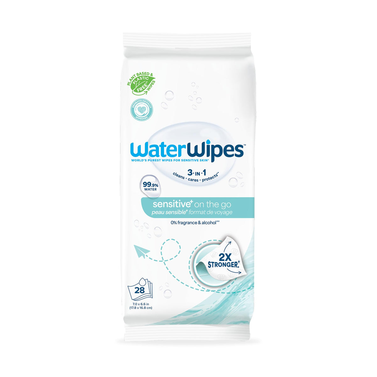 WaterWipes Sensitive+ On The Go Wipes, 3-In-1 Cleans, Cares, Protects, 99.9% Water, Unscented & Hypoallergenic Wet Wipes, 224 Count (8 Packs)
