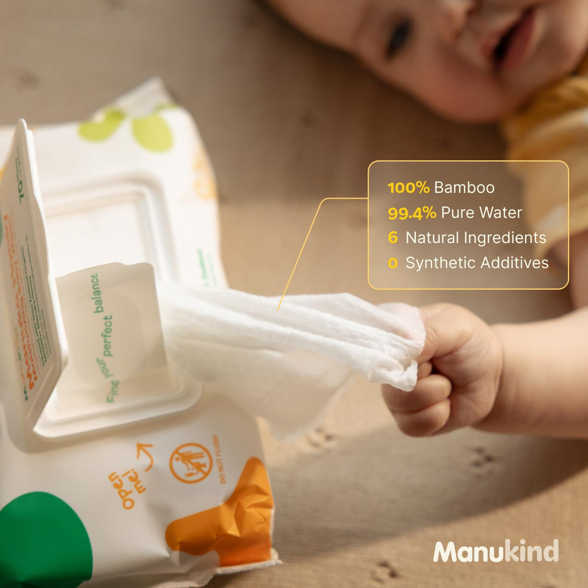 ManuKind Goat Milk Infused Baby Wipes, Ultra Gentle, 100% Bamboo Fiber, Soft Comfort for Sensitive Skin, Dermatologist Tested, Made in New Zealand, 70 x 6 Bags