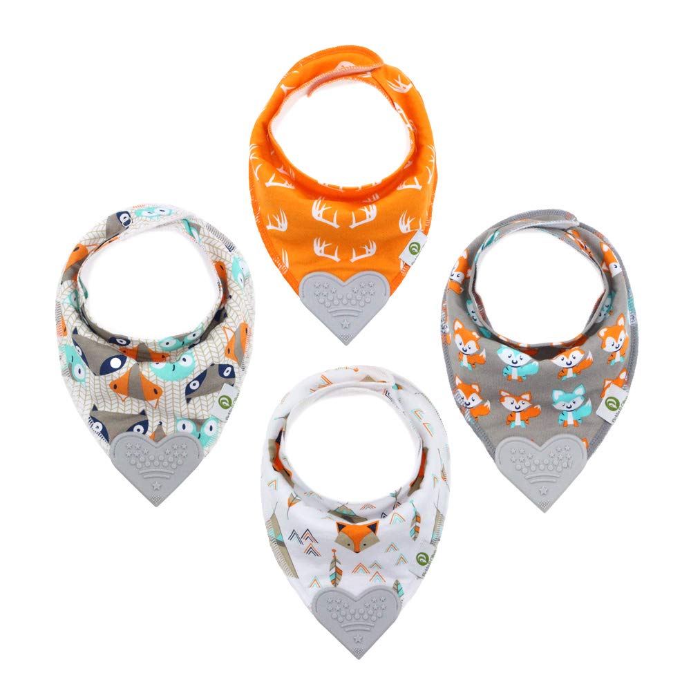 Pickle & Olive Baby Bandana Teething Bibs with Attached Silicone Teether - Set Of 4 -Solid Blues
