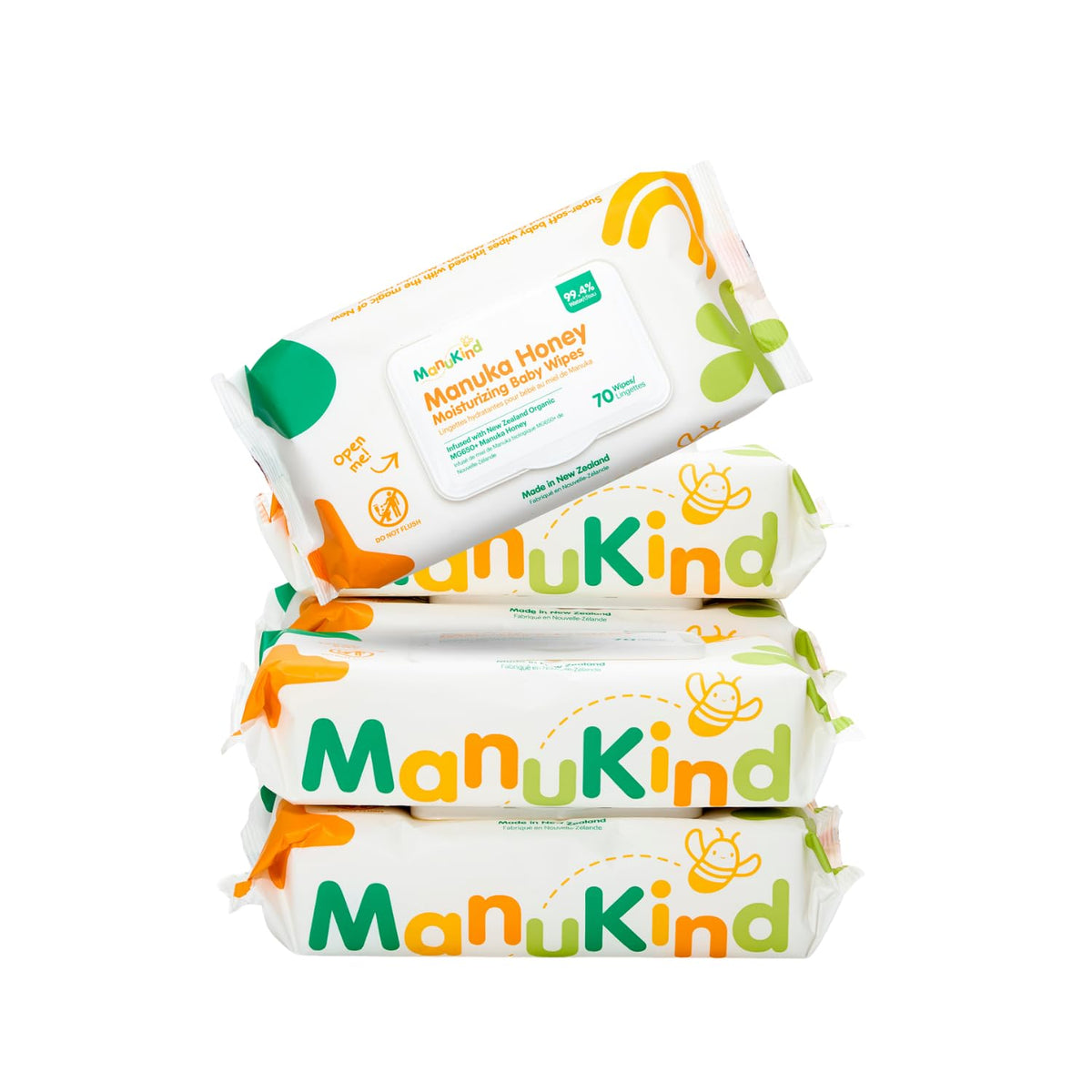 ManuKind Goat Milk Infused Baby Wipes, Ultra Gentle, 100% Bamboo Fiber, Soft Comfort for Sensitive Skin, Dermatologist Tested, Made in New Zealand, 70 x 6 Bags