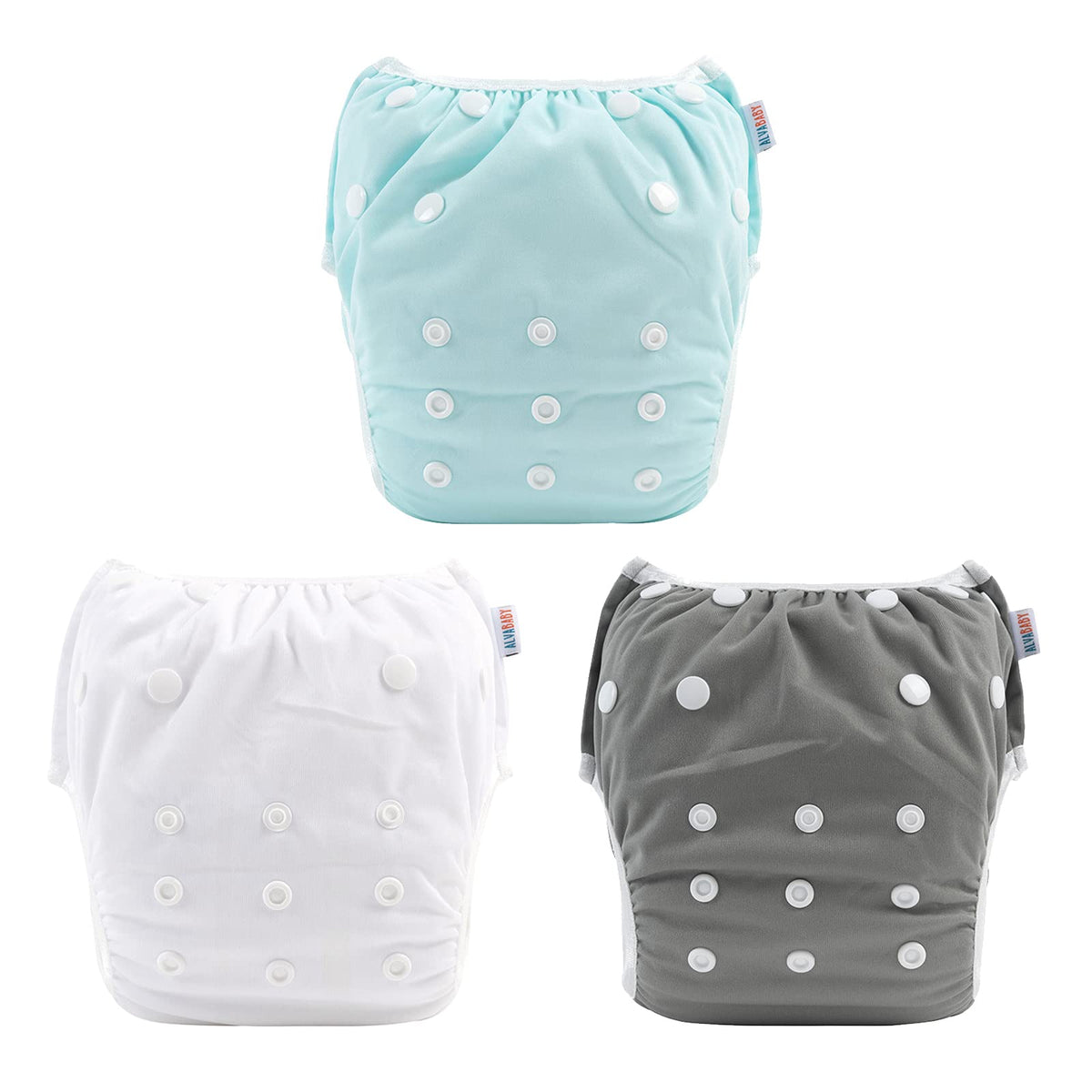 ALVABABY 3pcs Swim Diapers Baby & Toddler Snap One Size Reusable Adjustable Baby Boy Large Fish&sea-Plant 3ZSWY02