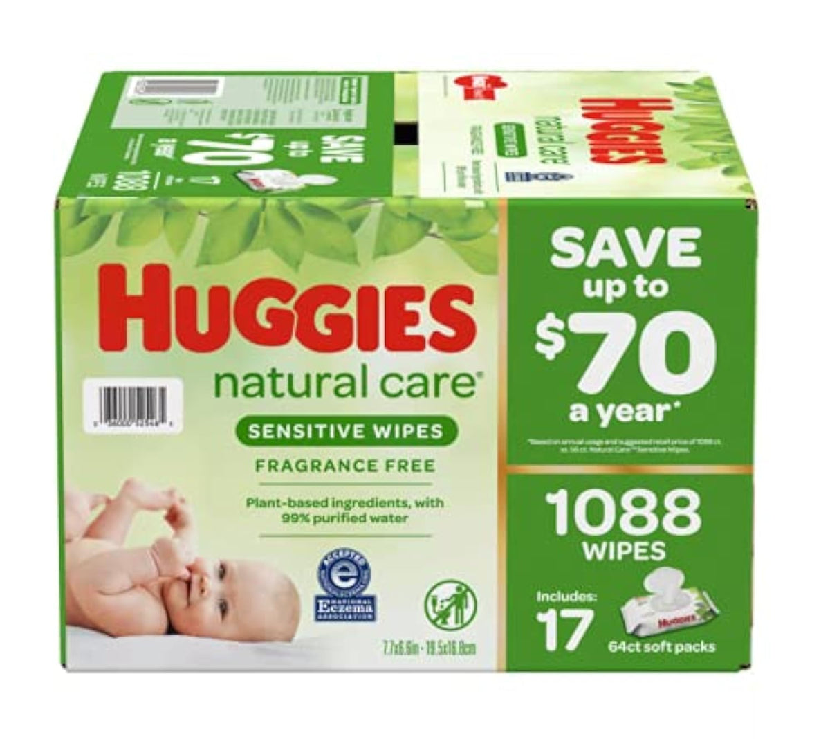 Huggies Natural Care Sensitive Baby Wipes, Unscented, 6 Packs, 288 Wipes