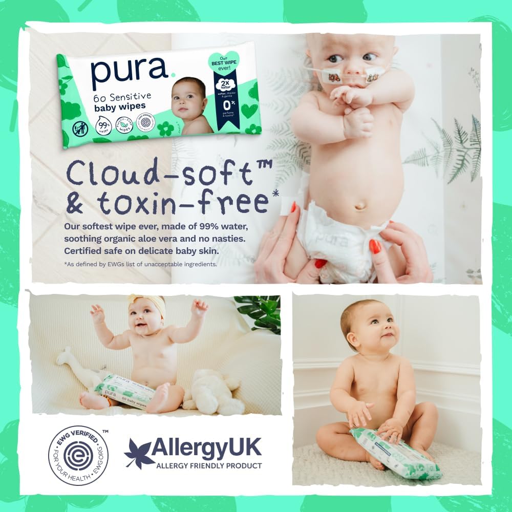Pura Baby Wipes Unscented 600 Count Sensitive Skin with Aloe Vera