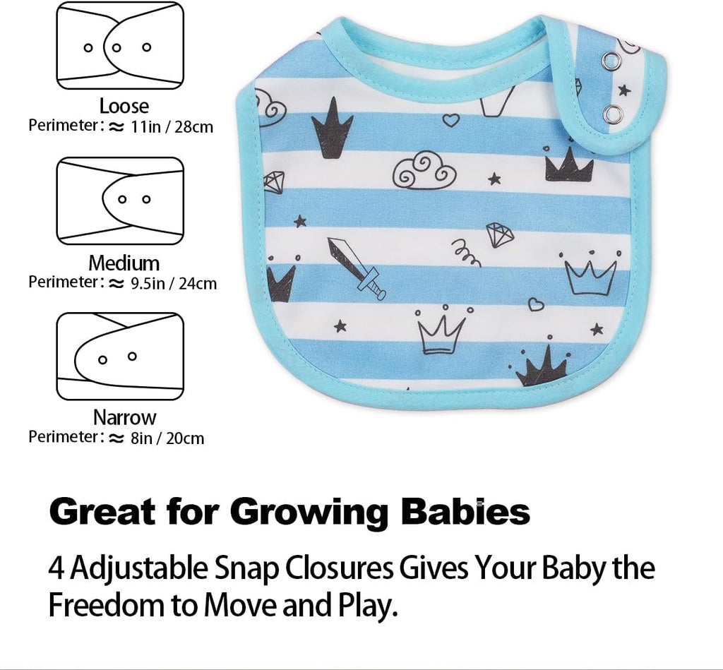 Maiwa 6 Pack Waterproof Cotton Baby Bibs for Girls Boys for Drooling Eating with Snaps