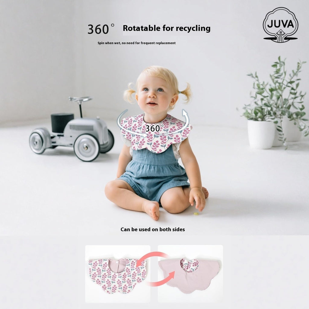 JUVA 6-Pack Organic Cotton Drool Bibs for Baby Girl or Boy, 360° Rotating