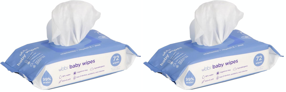 Ubbi Fragrance-Free Baby Wipes, 99% Water Based, EWG Verified, 3 Pack