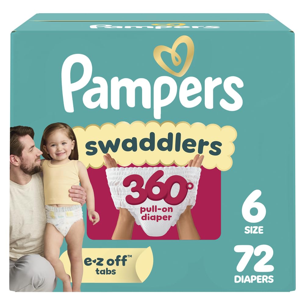 Pampers Diapers - Swaddlers 360° - Size 6, 72 Count, up to 100% Leakproof Comfy Dry Fit, Designed for Easy Changes, Pull On Baby Diaper