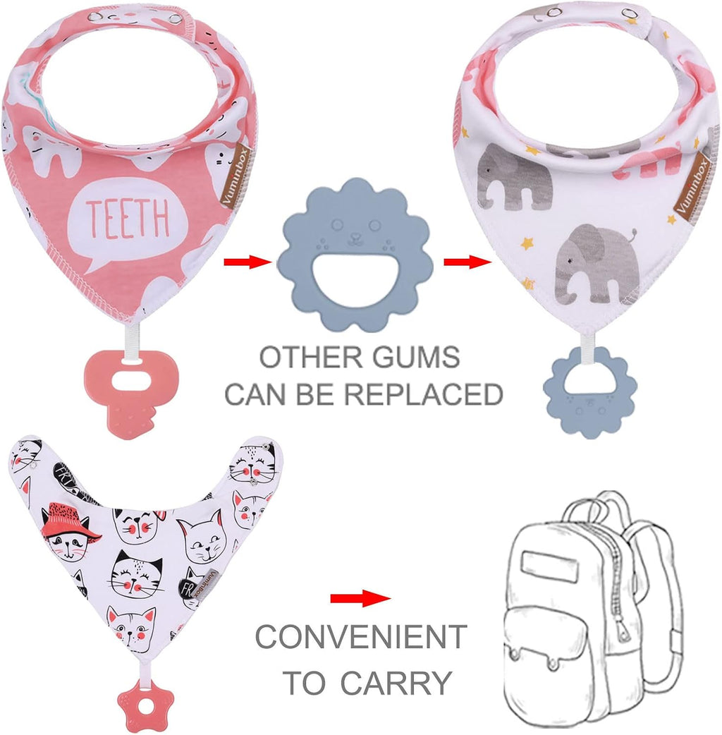 Baby Bandana Drool Bibs 6-Pack and Teething Toys 6-Pack Made with 100% Organic Cotton, Absorbent and Soft Unisex