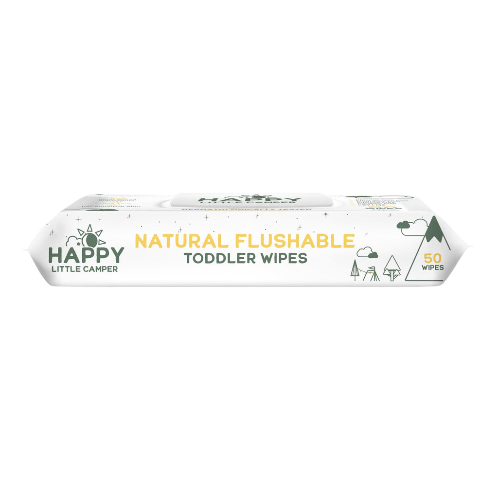 Happy Little Camper Natural Flushable Wipes - Hypoallergenic Wet Wipes with Aloe Vera, Chamomile and Pomegranate Extract - Unscented Baby Wipes Safe for Sensitive Skin - 150 Count
