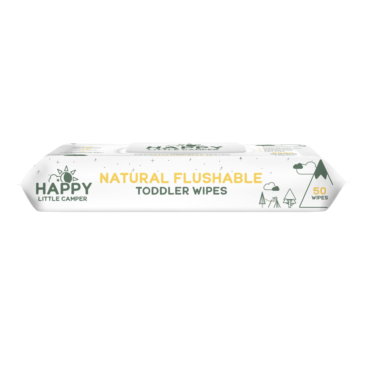 Happy Little Camper Natural Flushable Wipes - Hypoallergenic Wet Wipes with Aloe Vera, Chamomile and Pomegranate Extract - Unscented Baby Wipes Safe for Sensitive Skin - 150 Count