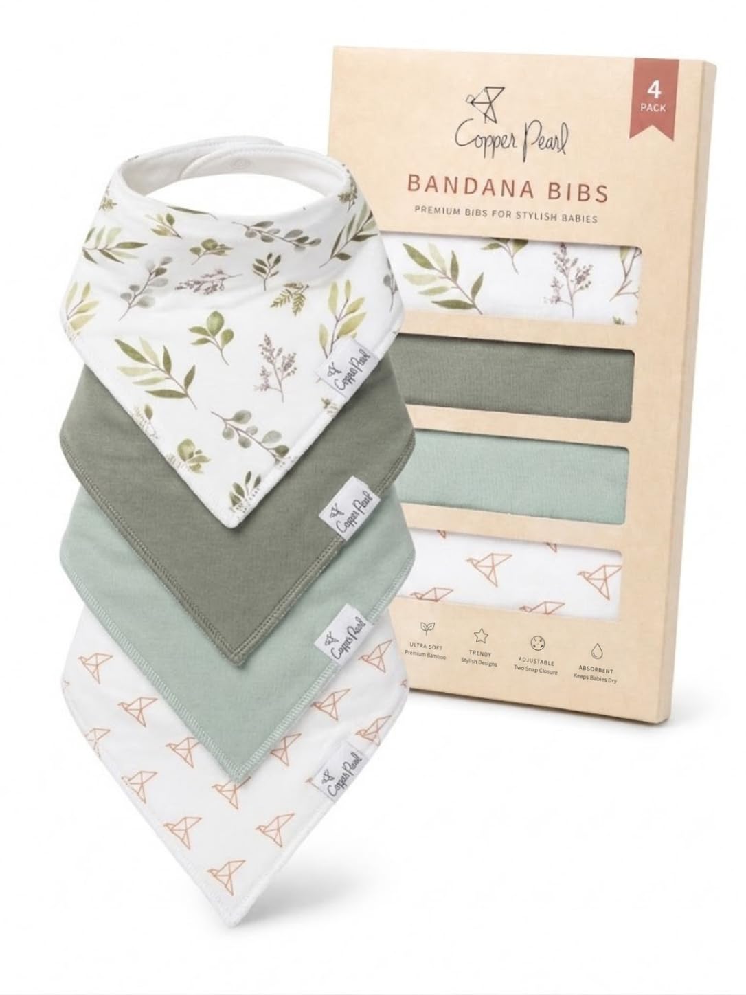 Copper Pearl Baby Bibs 4 Pack & 6 Pack, Bandana Drool Bibs for Baby Girl & Boy, Soft Cotton Bibs for Drooling and Teething
