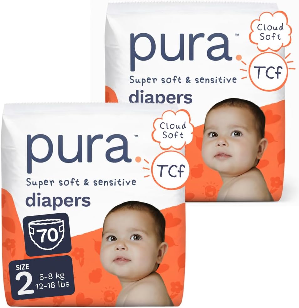 Pura Baby Diapers Size 2 (12-18 lbs) 70 Count Sensitive Skin