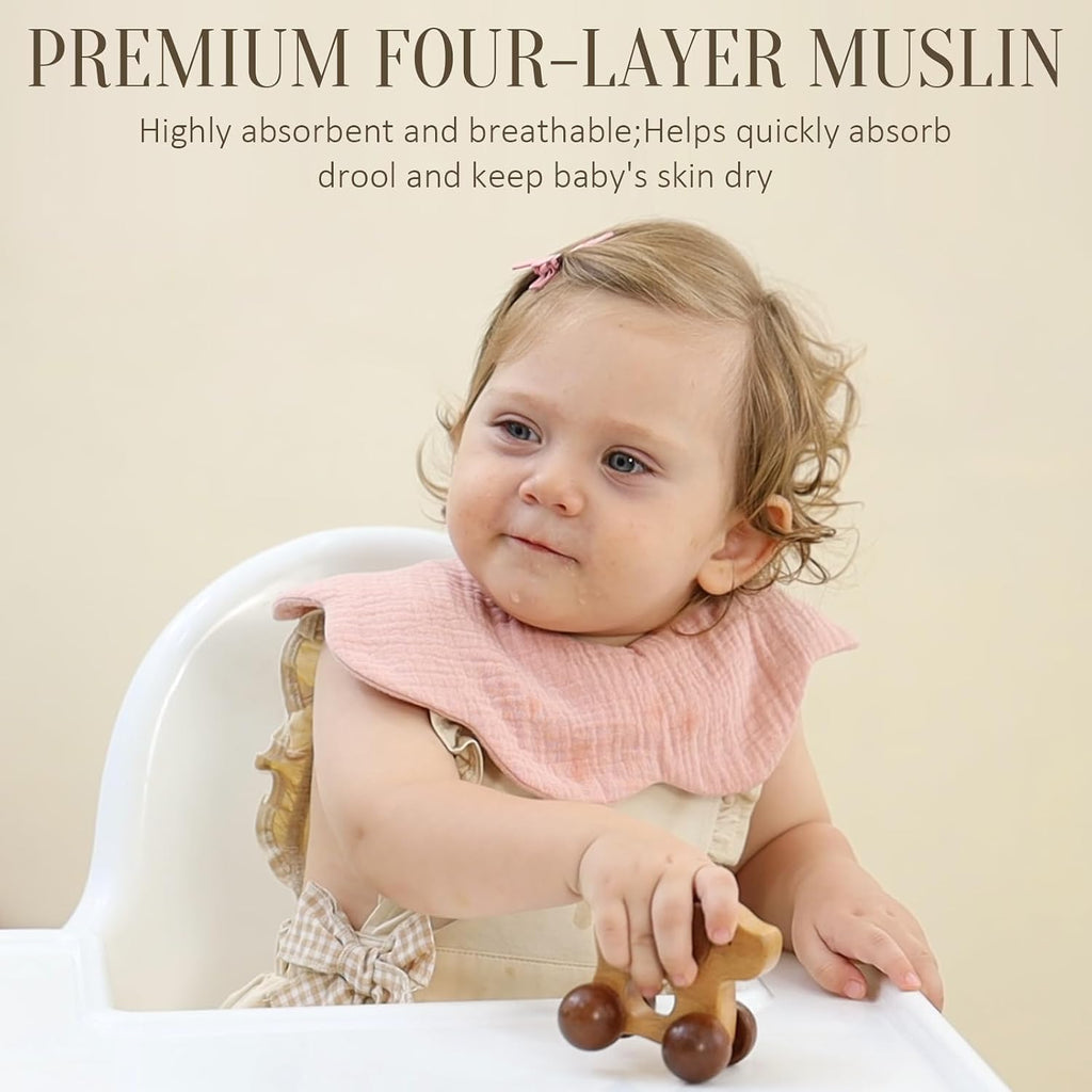 Muslin Baby Bibs, 4 Pack Bibs for Baby Girl, Adjustable 100% Cotton Soft Drool Bibs for Toddlers, Newborn Baby Girl Bib for Drooling and Teething