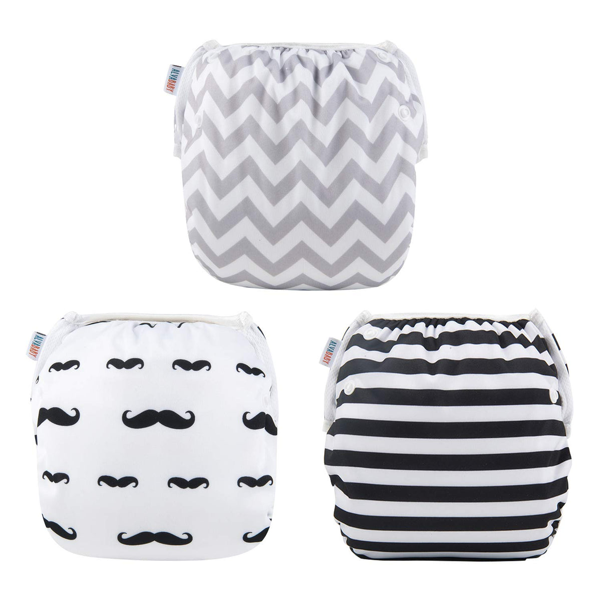 ALVABABY 3pcs Swim Diapers Baby & Toddler Snap One Size Reusable Adjustable Baby Boy Large Fish&sea-Plant 3ZSWY02