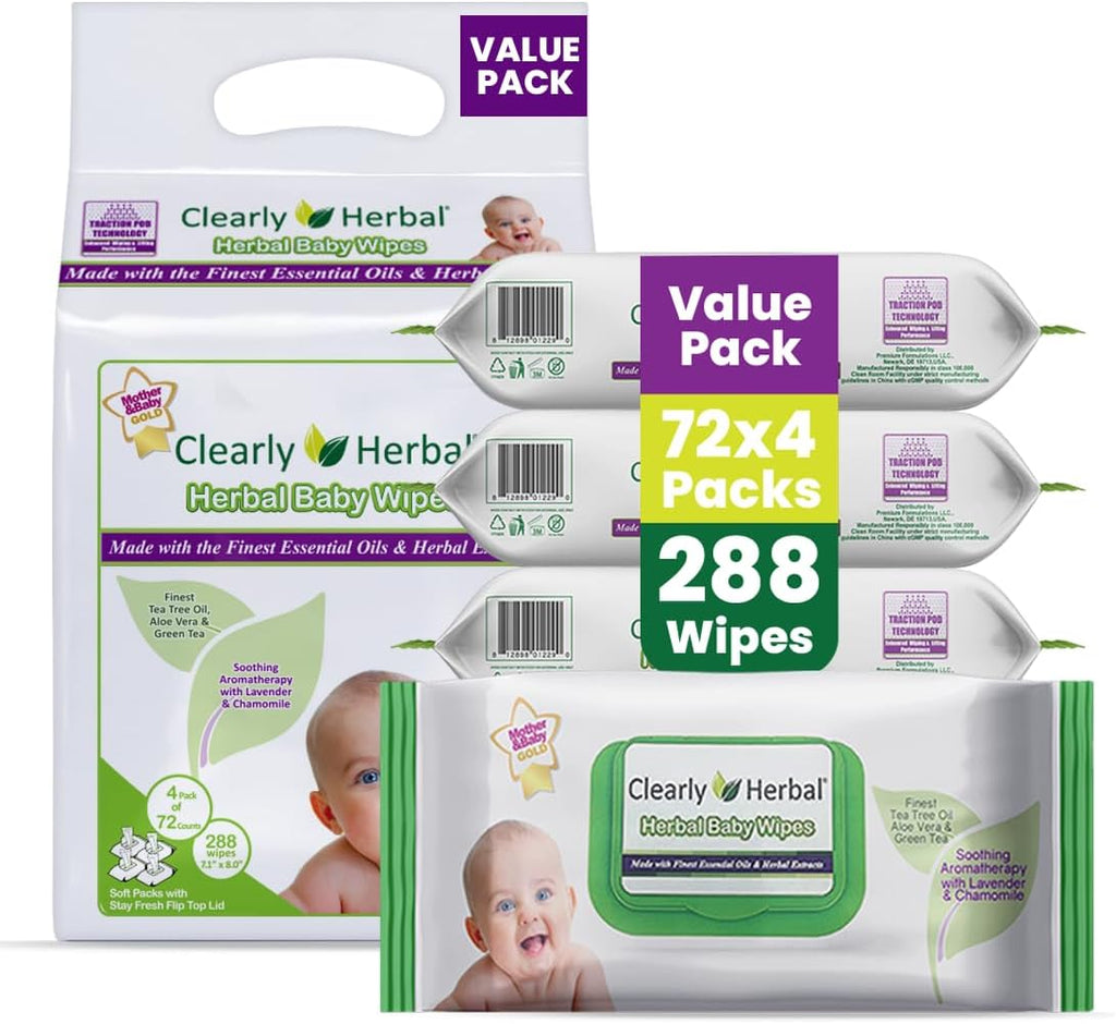 Baby Wipes, made with Essential Oils and Natural Herbal Extracts, Parent's Choice, Case Pack 288 Plant Based Wipes (4 Packs x 72 Count)