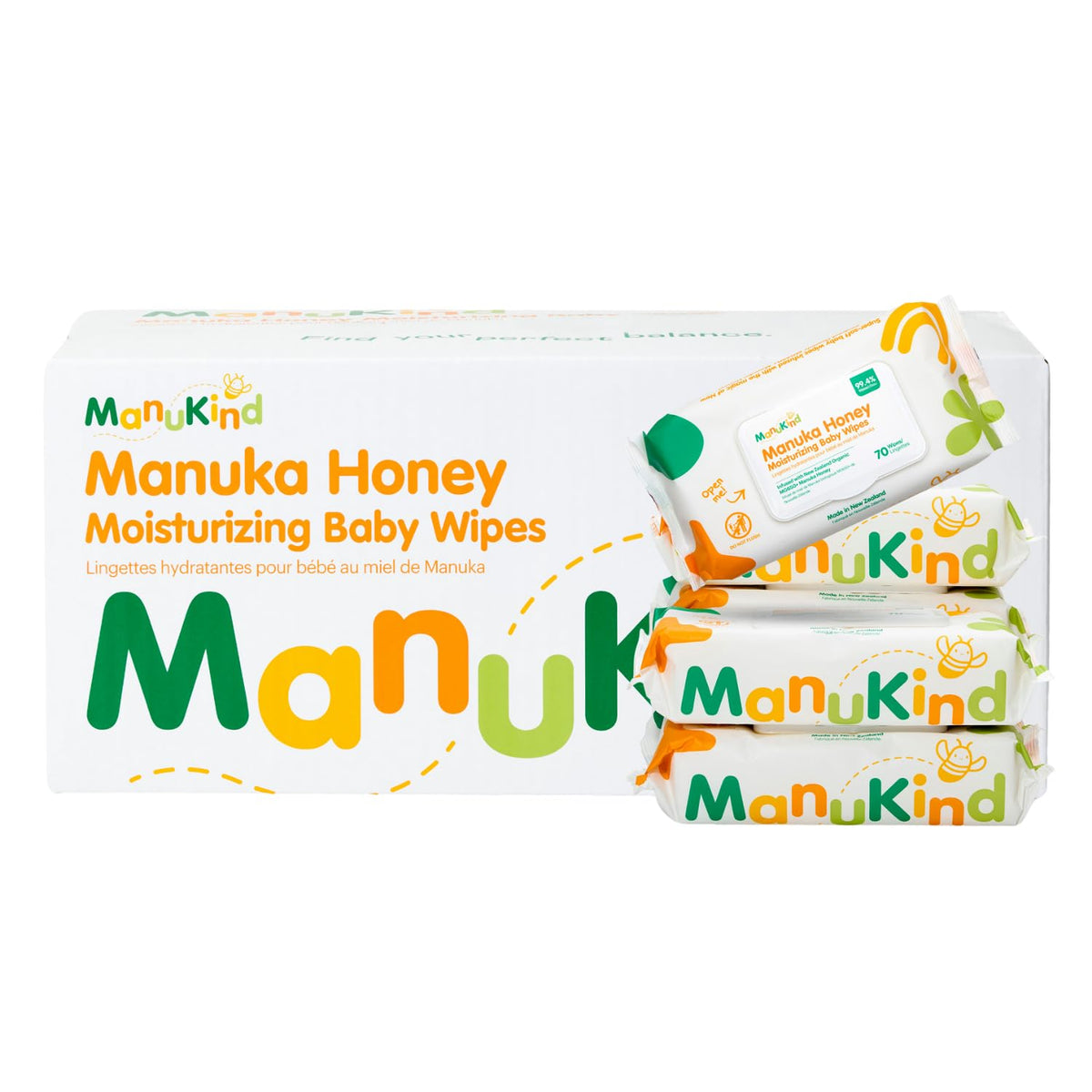 ManuKind Goat Milk Infused Baby Wipes, Ultra Gentle, 100% Bamboo Fiber, Soft Comfort for Sensitive Skin, Dermatologist Tested, Made in New Zealand, 70 x 6 Bags
