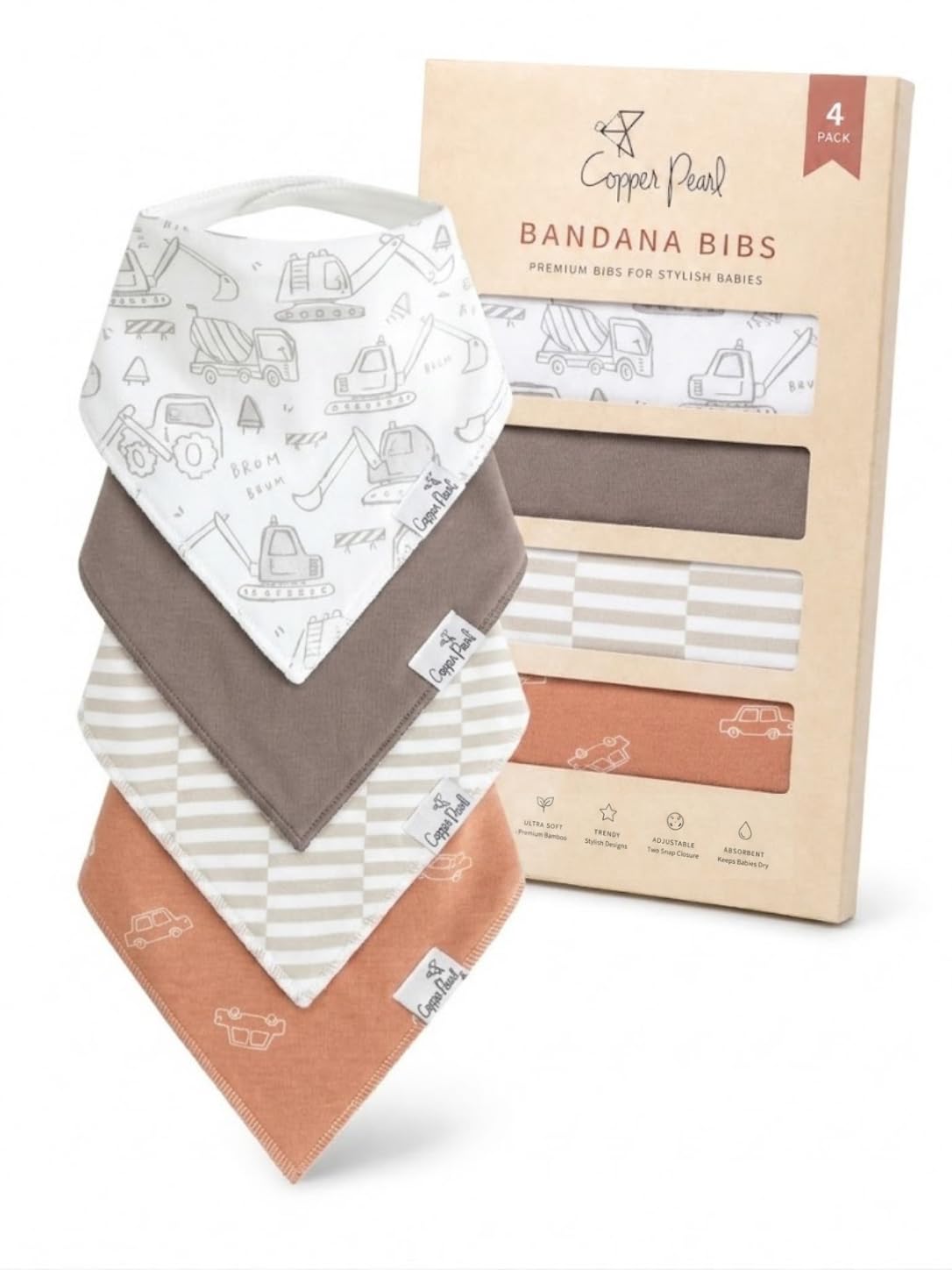 Copper Pearl Baby Bibs 4 Pack & 6 Pack, Bandana Drool Bibs for Baby Girl & Boy, Soft Cotton Bibs for Drooling and Teething