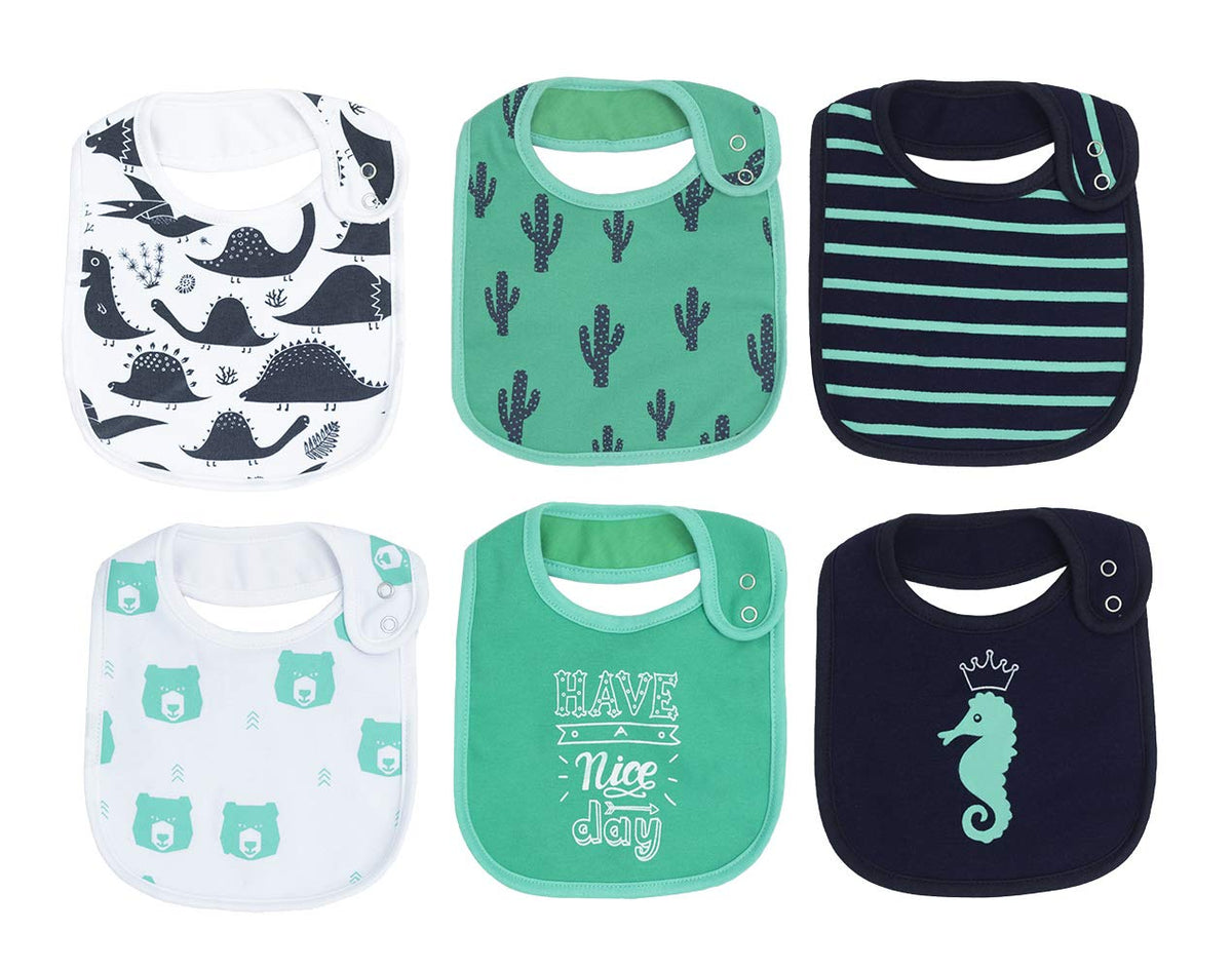 Maiwa 6 Pack Waterproof Cotton Baby Bibs for Girls Boys for Drooling Eating with Snaps