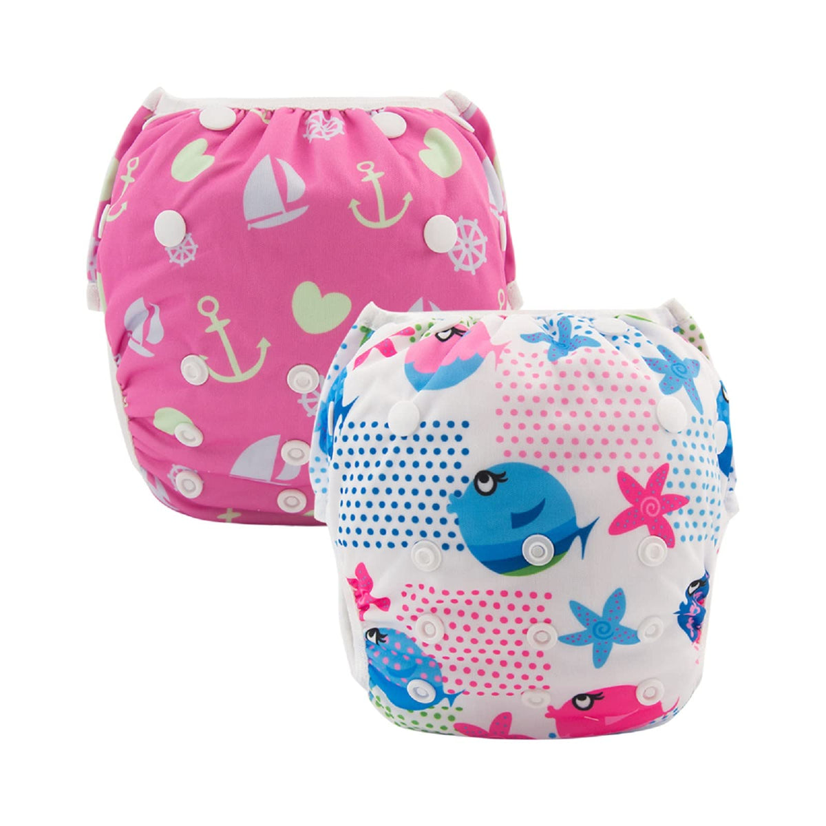 ALVABABY 3pcs Swim Diapers Baby & Toddler Snap One Size Reusable Adjustable Baby Boy Large Fish&sea-Plant 3ZSWY02