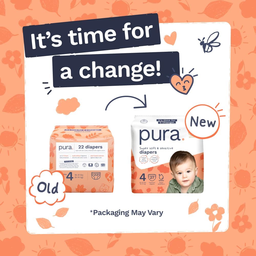 Pura Baby Diapers Size 4 (22-32 lbs) 108 Count Sensitive Skin