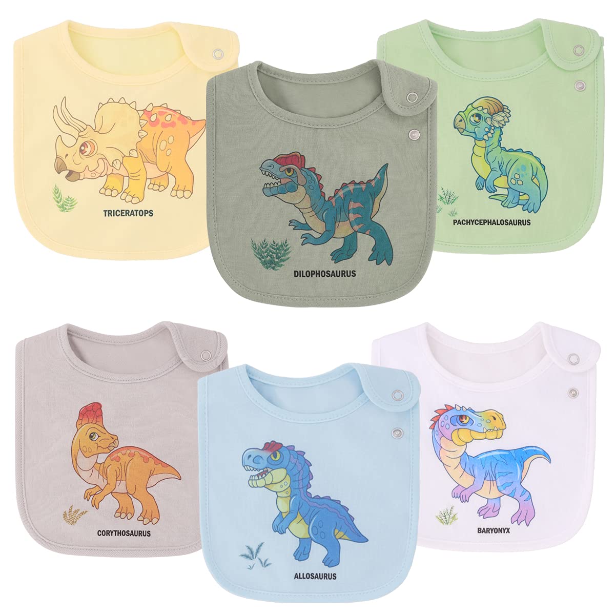 Maiwa 6 Pack Waterproof Cotton Baby Bibs for Girls Boys for Drooling Eating with Snaps