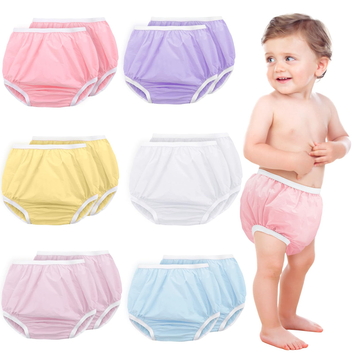Funtery 12 Pack Plastic Potty Training Pants Waterproof Diaper