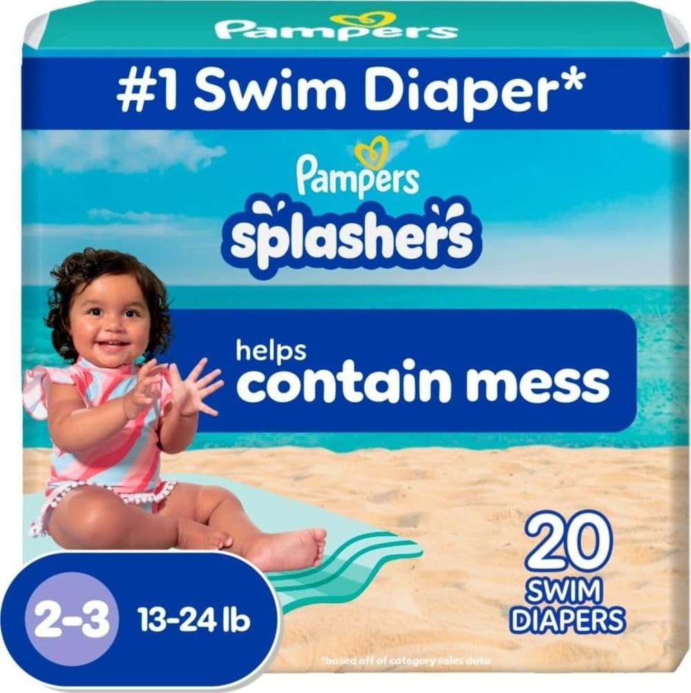 Pampers Splashers Swim Diapers, Size 4, 18 Count, Disposable Swim Diapers, Contains Mess, No Swell