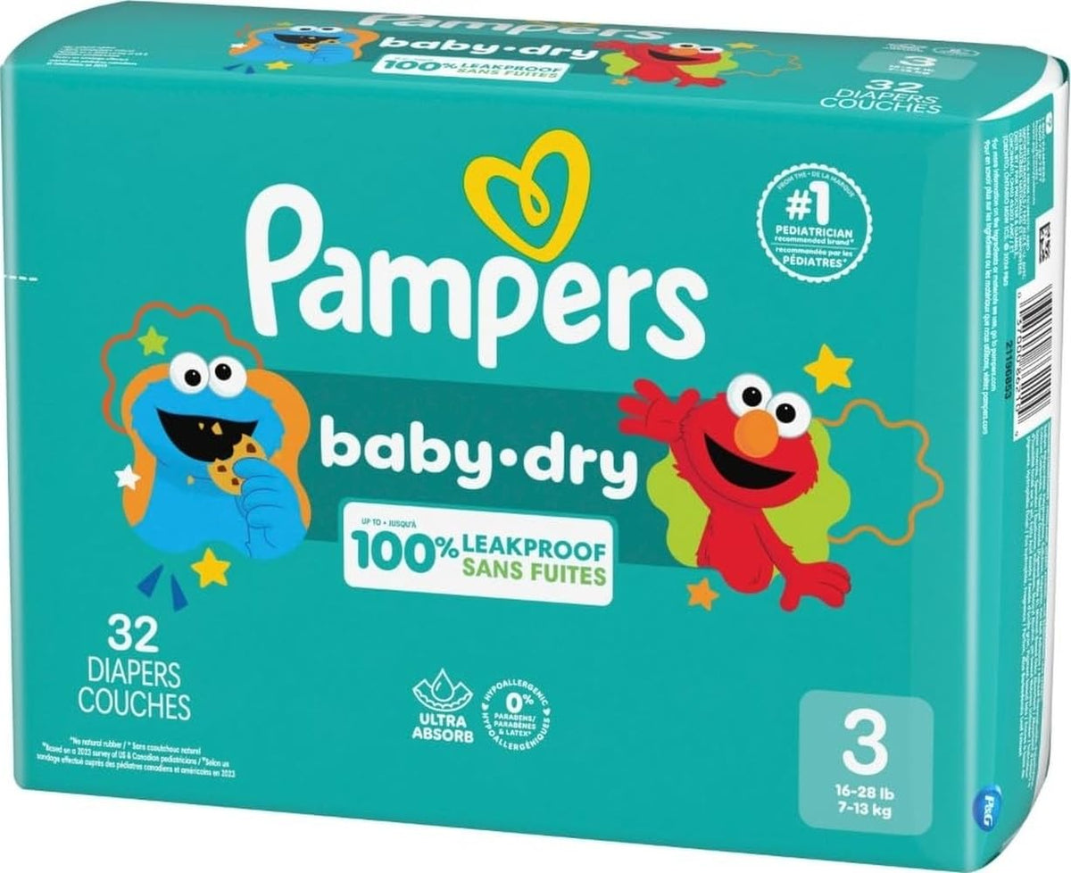 Pampers Baby Dry Ultra Cushiony Diapers, Size 7 (26-50 lbs), 108 Count, Up to 100% Leakproof