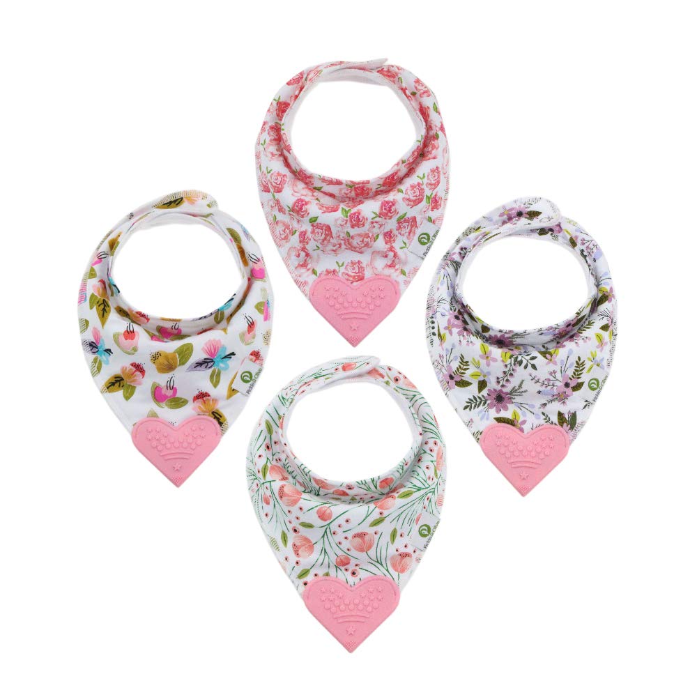 Pickle & Olive Baby Bandana Teething Bibs with Attached Silicone Teether - Set Of 4 -Solid Blues